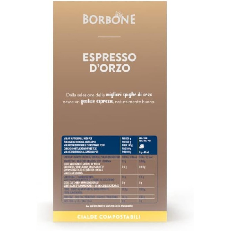 Caffè Borbone Espresso d'Orzo - 72 cialde (4 astucci da 18 cialde) - Sistema ESE - Espresso d'Orzo