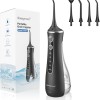 Idropulsore Dentale, Irrigatore Orale Professionale con 4 Modalità e 4 Ugelli di Ricambio, Ricaricabile USB, Impermeabile IPX7 Water Orale Flosser Pulizia Denti Ideale per Viaggi a Casa - Nero