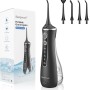 Idropulsore Dentale, Irrigatore Orale Professionale con 4 Modalità e 4 Ugelli di Ricambio, Ricaricabile USB, Impermeabile IPX7 Water Orale Flosser Pulizia Denti Ideale per Viaggi a Casa - Nero