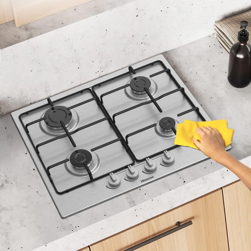 Hisense Gm642Xf Piano Cottura A Gas con 4 Zone Di Cottura, Larghezza 60 Cm, Griglie Smaltate, Accensione Integrata Nella Manopola, Finitura Inox Anti Impronta, Argento, 51 x 61 x 9 cm - 60 cm Hisense Gm642Xf Piano Cottura A Gas con 4 Zone Di Cottura, Larghezza 60 Cm, Griglie Smaltate, Accensione Integrata Nella Manopola, Finitura Inox Anti Impronta, Argento, 51 x 61 x 9 cm - 60 cm