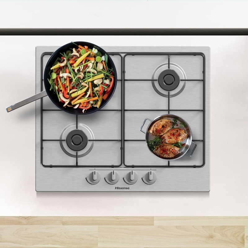 Hisense Gm642Xf Piano Cottura A Gas con 4 Zone Di Cottura, Larghezza 60 Cm, Griglie Smaltate, Accensione Integrata Nella Manopola, Finitura Inox Anti Impronta, Argento, 51 x 61 x 9 cm - 60 cm Hisense Gm642Xf Piano Cottura A Gas con 4 Zone Di Cottura, Larghezza 60 Cm, Griglie Smaltate, Accensione Integrata Nella Manopola, Finitura Inox Anti Impronta, Argento, 51 x 61 x 9 cm - 60 cm