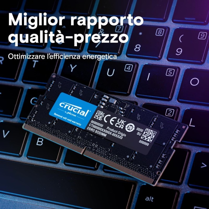 Crucial RAM 16GB DDR5 5600MHz (o 5200MHz o 4800MHz) Memoria per computer Portatili CT16G56C46S5 - 16GB Crucial RAM 16GB DDR5 5600MHz (o 5200MHz o 4800MHz) Memoria per computer Portatili CT16G56C46S5 - 16GB