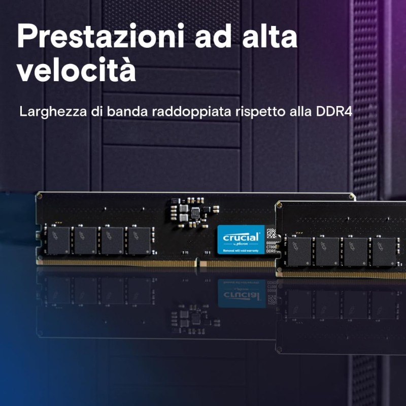 Crucial RAM 16GB DDR5 5600MHz (o 5200MHz o 4800MHz) Memoria Desktop CT16G56C46U5 - 16GB Crucial RAM 16GB DDR5 5600MHz (o 5200MHz o 4800MHz) Memoria Desktop CT16G56C46U5 - 16GB
