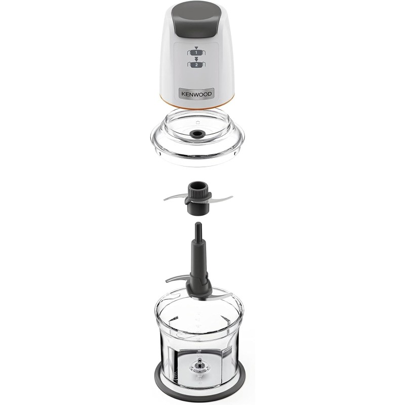 Kenwood EasyChop CHP61.000WH, Tritatutto a Quattro Lame, Ciotola da 0.5L, Azionamento a Pressione, 2 Velocità, Anello Antiscivolo, Lavabile in Lavastoviglie, Sistema Rompighiaccio, 500W, Bianco