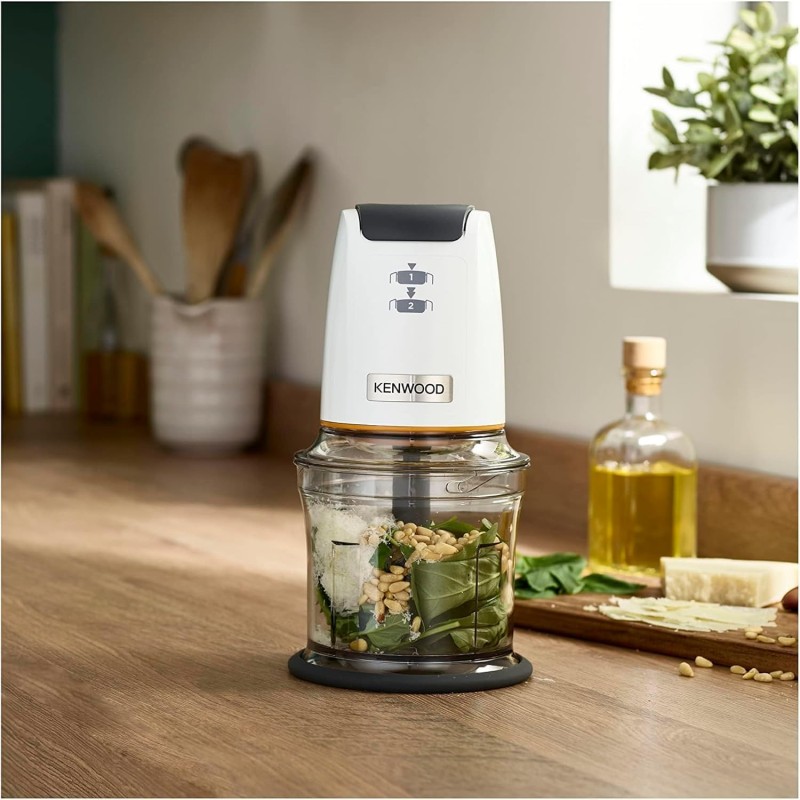 Kenwood EasyChop CHP61.000WH, Tritatutto a Quattro Lame, Ciotola da 0.5L, Azionamento a Pressione, 2 Velocità, Anello Antiscivolo, Lavabile in Lavastoviglie, Sistema Rompighiaccio, 500W, Bianco