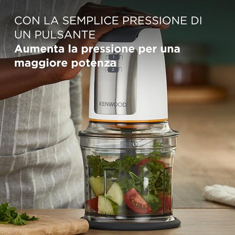 Kenwood EasyChop CHP61.000WH, Tritatutto a Quattro Lame, Ciotola da 0.5L, Azionamento a Pressione, 2 Velocità, Anello Antiscivolo, Lavabile in Lavastoviglie, Sistema Rompighiaccio, 500W, Bianco