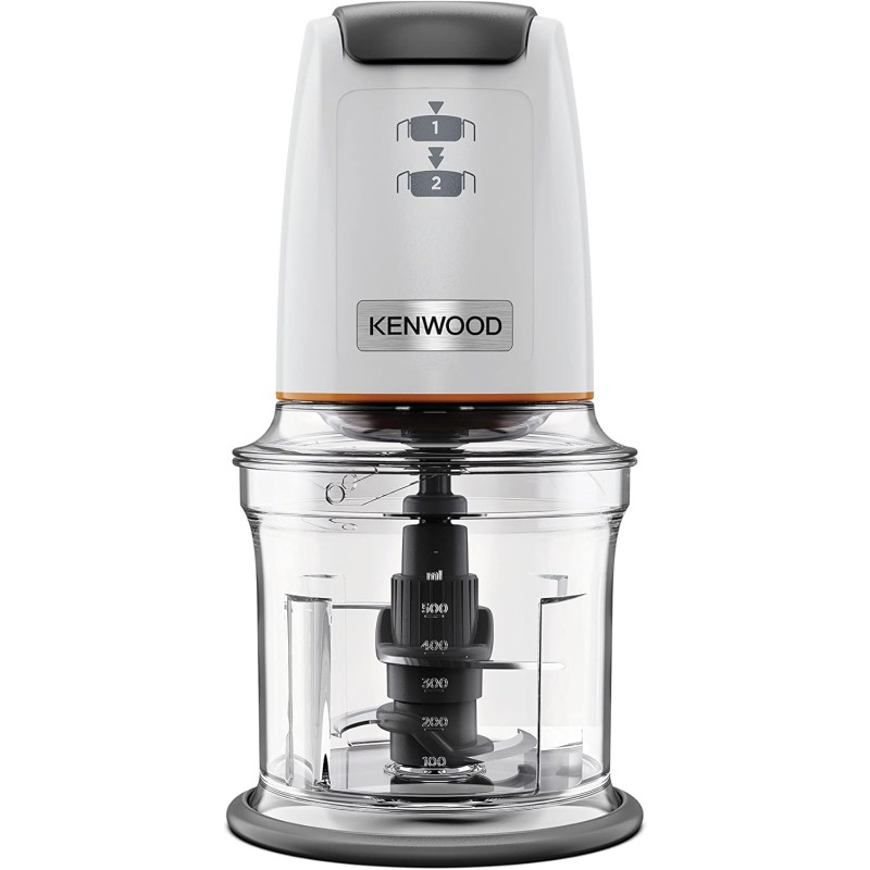 Kenwood EasyChop CHP61.000WH, Tritatutto a Quattro Lame, Ciotola da 0.5L, Azionamento a Pressione, 2 Velocità, Anello Antiscivolo, Lavabile in Lavastoviglie, Sistema Rompighiaccio, 500W, Bianco