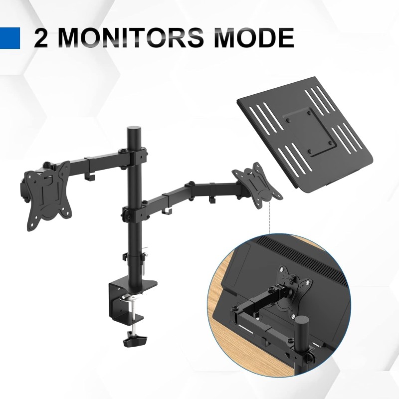 GRIFEMA 2 Monitor Supporto per Monitor con Ripiano per Laptop, Braccio per Monitor VESA 75x75-100x100 MM, Rotazione 360°, Angolo di Inclinazione ±90°, Altezza Regolabile, Peso Massimo 10KG, Nero GRIFEMA 2 Monitor Supporto per Monitor con Ripiano per Laptop, Braccio per Monitor VESA 75x75-100x100 MM, Rotazione 360°, Angolo di Inclinazione ±90°, Altezza Regolabile, Peso Massimo 10KG, Nero