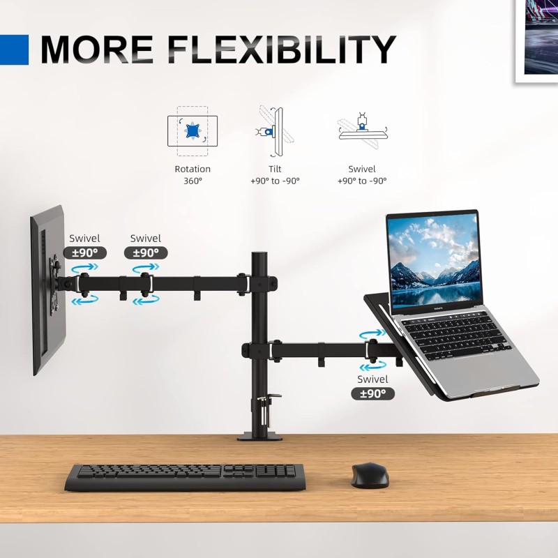 GRIFEMA 2 Monitor Supporto per Monitor con Ripiano per Laptop, Braccio per Monitor VESA 75x75-100x100 MM, Rotazione 360°, Angolo di Inclinazione ±90°, Altezza Regolabile, Peso Massimo 10KG, Nero GRIFEMA 2 Monitor Supporto per Monitor con Ripiano per Laptop, Braccio per Monitor VESA 75x75-100x100 MM, Rotazione 360°, Angolo di Inclinazione ±90°, Altezza Regolabile, Peso Massimo 10KG, Nero