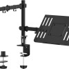 GRIFEMA 2 Monitor Supporto per Monitor con Ripiano per Laptop, Braccio per Monitor VESA 75x75-100x100 MM, Rotazione 360°, Angolo di Inclinazione ±90°, Altezza Regolabile, Peso Massimo 10KG, Nero