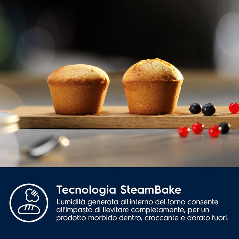 Electrolux Serie 600 Forno da Incasso a Vapore Multifunzione, Capacità 68 L, COD3S40X, Funzione Pizza, SteamBake, Pulizia AquaClean, 589x594x568 mm, Inox Antimpronta - Acciaio Inox Antimpronta
