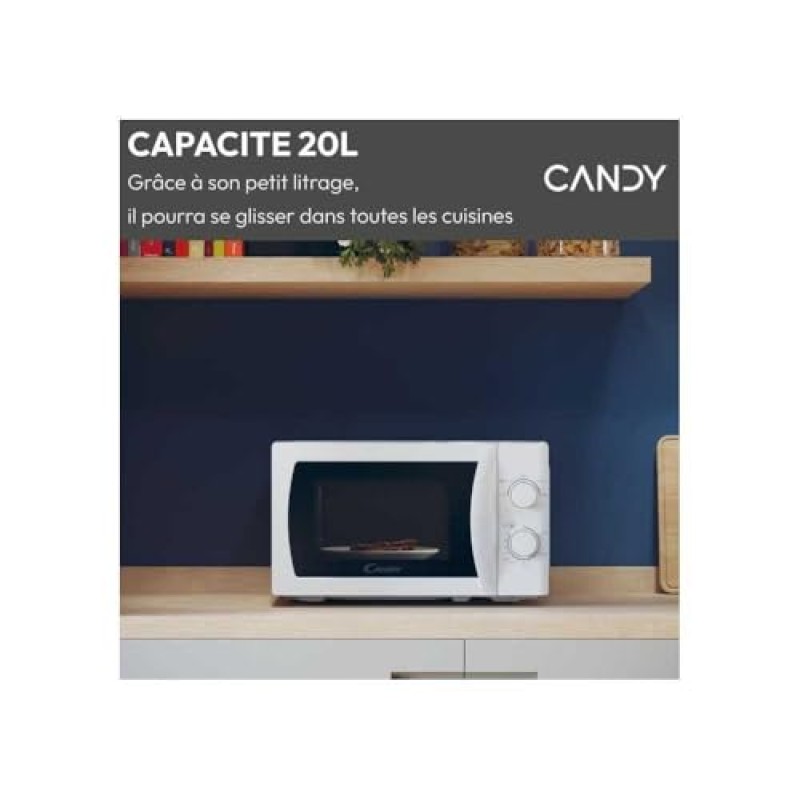 Candy Idea Forno a Microonde 20 Litri, 700W, 5 Livelli di Potenza, Programma Defrost, Timer e Segnale Acustico di Fine Cottura, Libera Installazione, 43,95 x 35,75 x 25,82 cm, Bianco - CMW20SMW