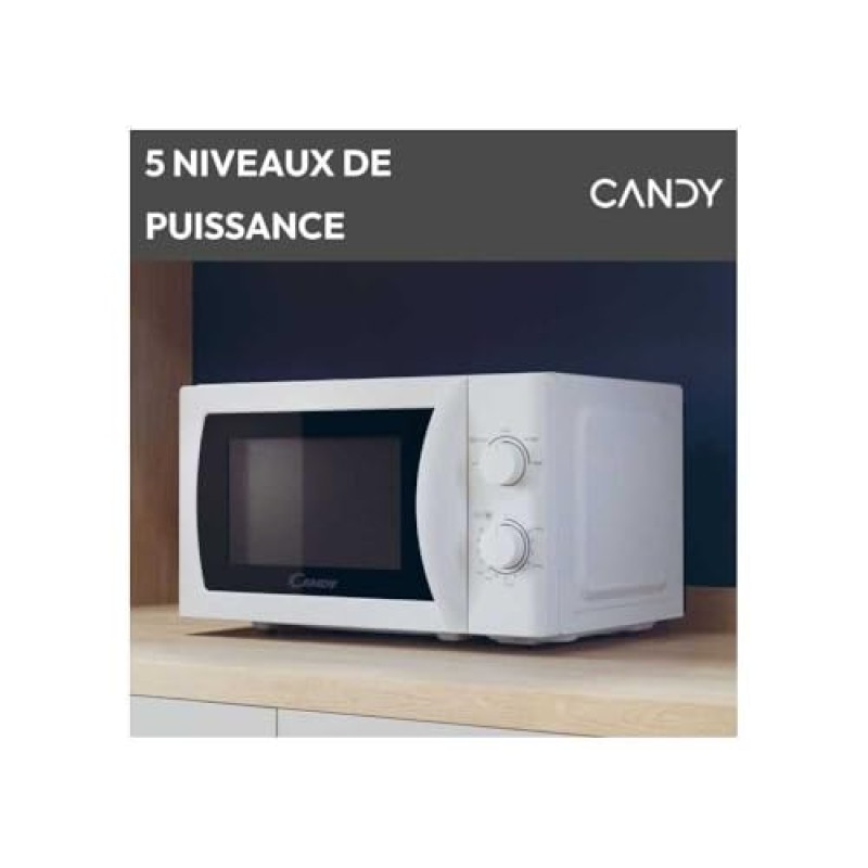 Candy Idea Forno a Microonde 20 Litri, 700W, 5 Livelli di Potenza, Programma Defrost, Timer e Segnale Acustico di Fine Cottura, Libera Installazione, 43,95 x 35,75 x 25,82 cm, Bianco - CMW20SMW