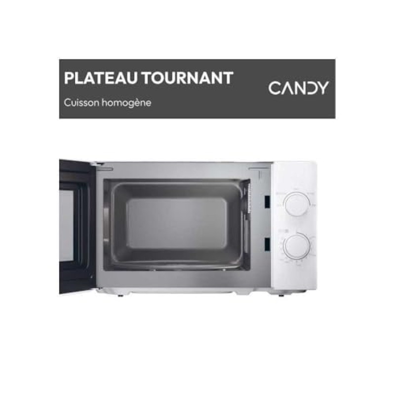 Candy Idea Forno a Microonde 20 Litri, 700W, 5 Livelli di Potenza, Programma Defrost, Timer e Segnale Acustico di Fine Cottura, Libera Installazione, 43,95 x 35,75 x 25,82 cm, Bianco - CMW20SMW