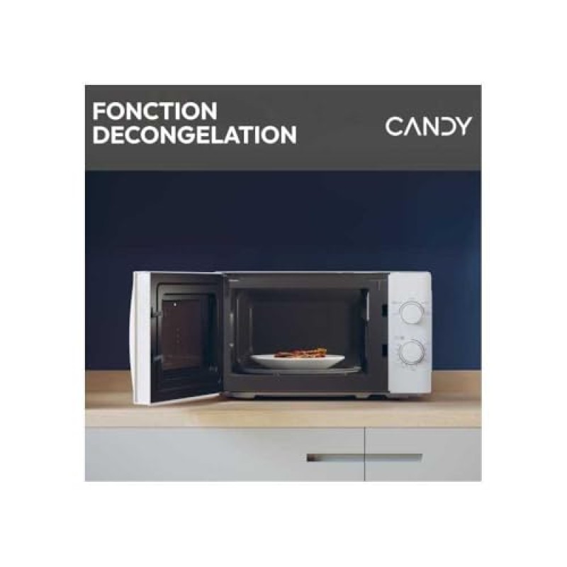 Candy Idea Forno a Microonde 20 Litri, 700W, 5 Livelli di Potenza, Programma Defrost, Timer e Segnale Acustico di Fine Cottura, Libera Installazione, 43,95 x 35,75 x 25,82 cm, Bianco - CMW20SMW