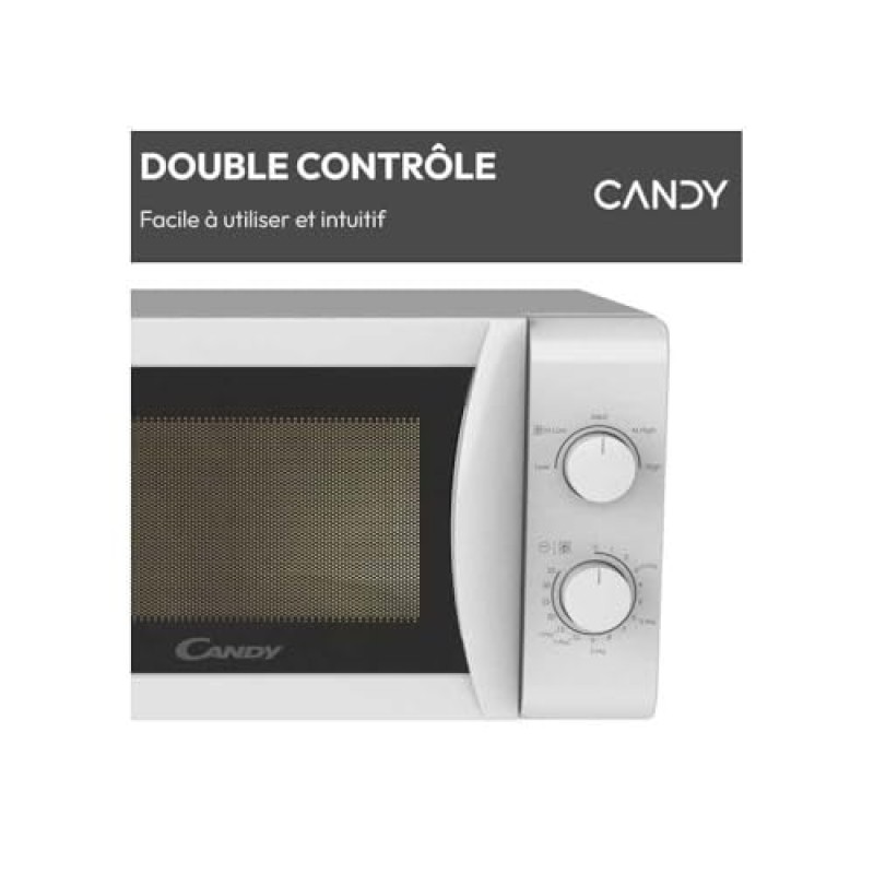 Candy Idea Forno a Microonde 20 Litri, 700W, 5 Livelli di Potenza, Programma Defrost, Timer e Segnale Acustico di Fine Cottura, Libera Installazione, 43,95 x 35,75 x 25,82 cm, Bianco - CMW20SMW