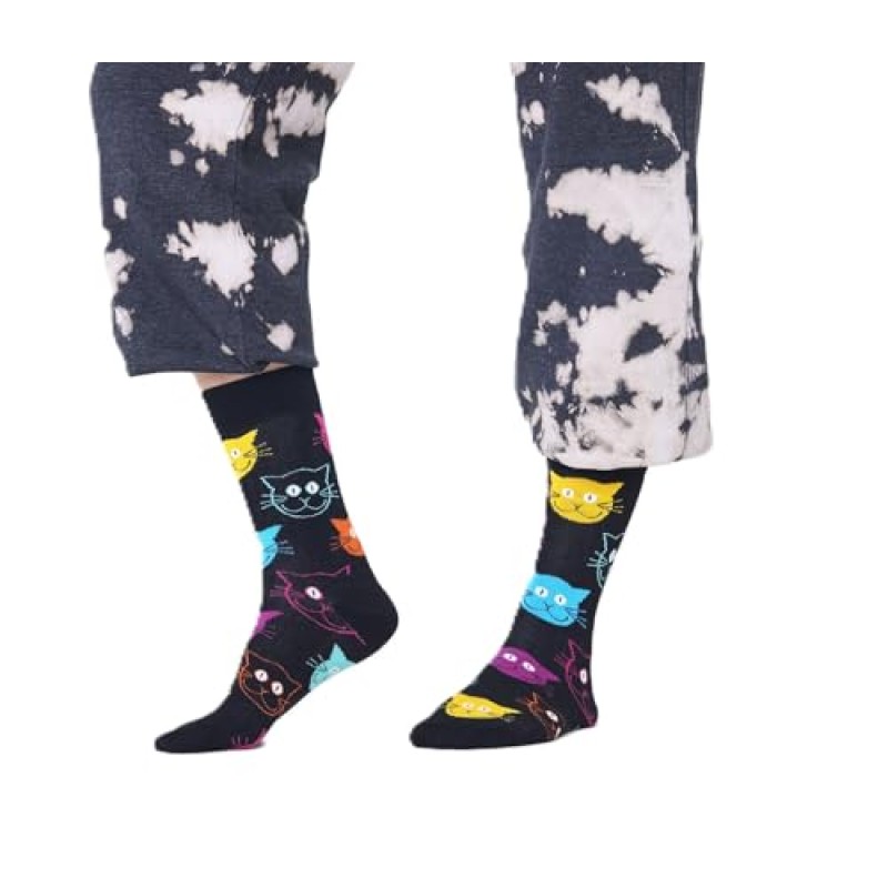 Happy Socks Cat Sock Calzini Unisex - Adulto (Pacco da 1) - 41-46 Nero