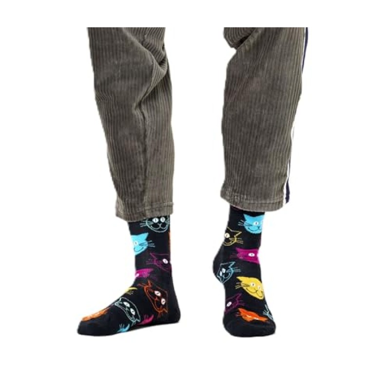 Happy Socks Cat Sock Calzini Unisex - Adulto (Pacco da 1) - 41-46 Nero