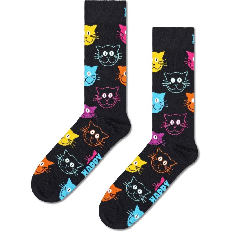 Happy Socks Cat Sock Calzini Unisex - Adulto (Pacco da 1) - 41-46 Nero