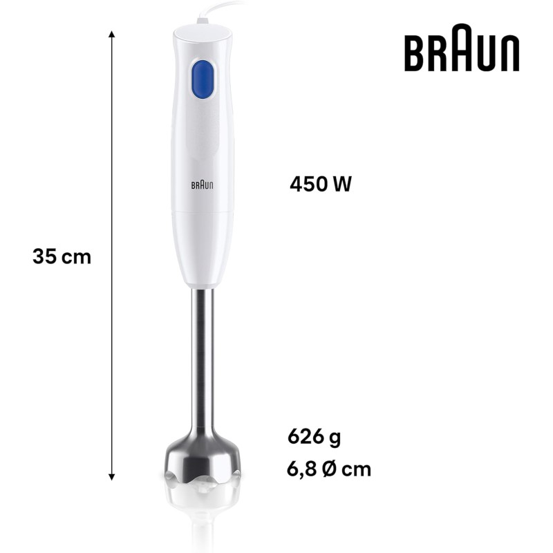 Braun MultiQuick 1 MQ10.001MWH Frullatore ad Immersione Leggero, Tecnologia EasyTwist, Bicchiere da 600ml Incluso, 450W, Acciaio, Bianco Braun MultiQuick 1 MQ10.001MWH Frullatore ad Immersione Leggero, Tecnologia EasyTwist, Bicchiere da 600ml Incluso, 450W, Acciaio, Bianco