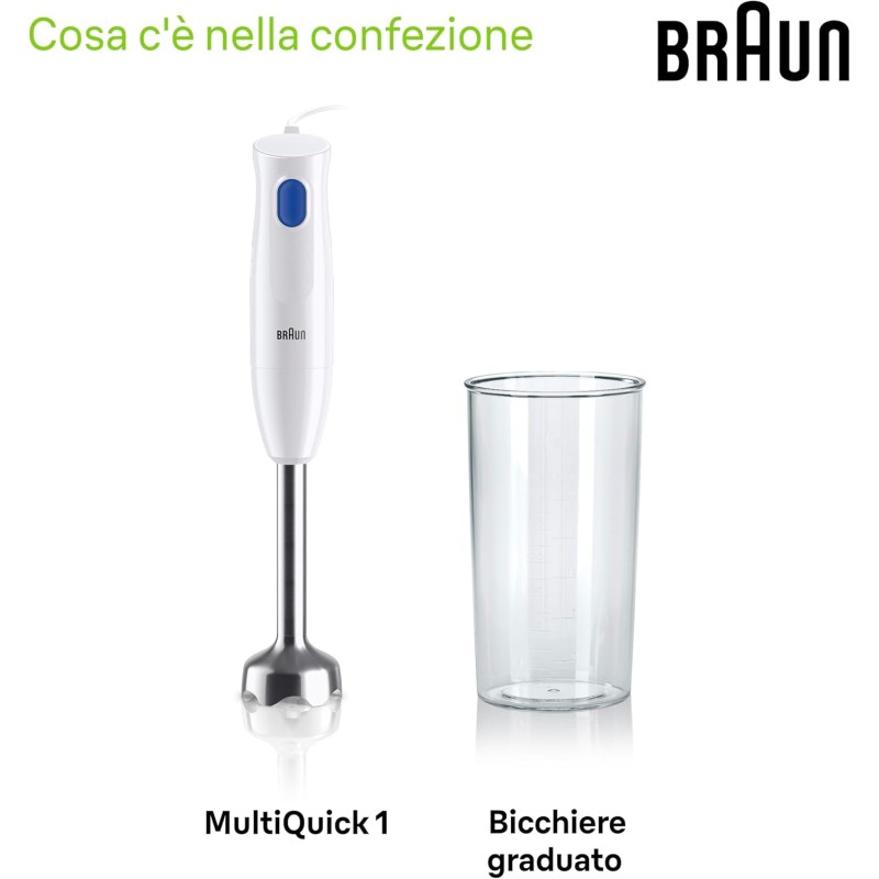 Braun MultiQuick 1 MQ10.001MWH Frullatore ad Immersione Leggero, Tecnologia EasyTwist, Bicchiere da 600ml Incluso, 450W, Acciaio, Bianco Braun MultiQuick 1 MQ10.001MWH Frullatore ad Immersione Leggero, Tecnologia EasyTwist, Bicchiere da 600ml Incluso, 450W, Acciaio, Bianco