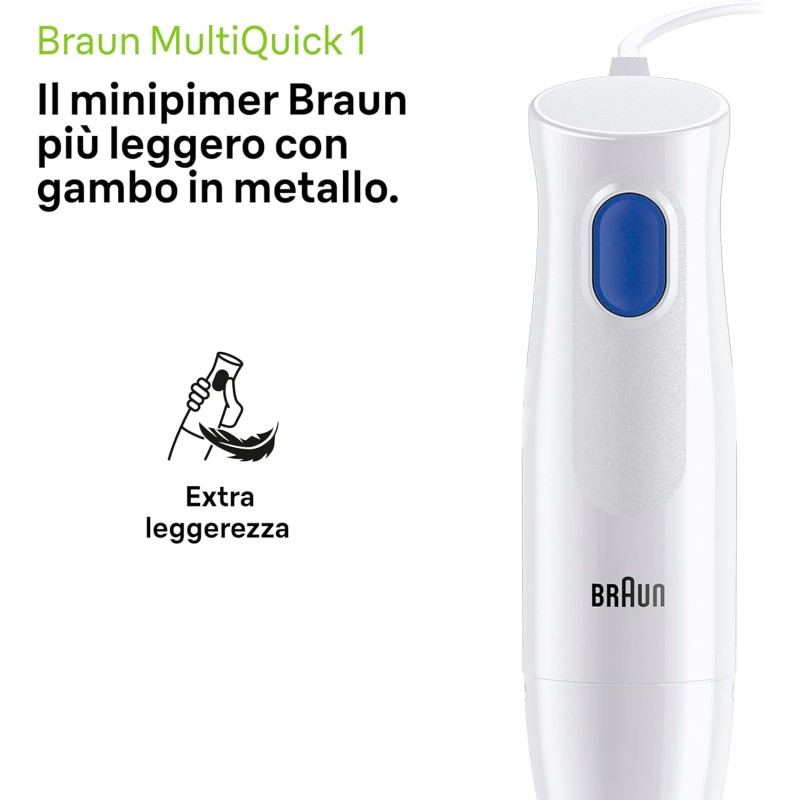 Braun MultiQuick 1 MQ10.001MWH Frullatore ad Immersione Leggero, Tecnologia EasyTwist, Bicchiere da 600ml Incluso, 450W, Acciaio, Bianco Braun MultiQuick 1 MQ10.001MWH Frullatore ad Immersione Leggero, Tecnologia EasyTwist, Bicchiere da 600ml Incluso, 450W, Acciaio, Bianco