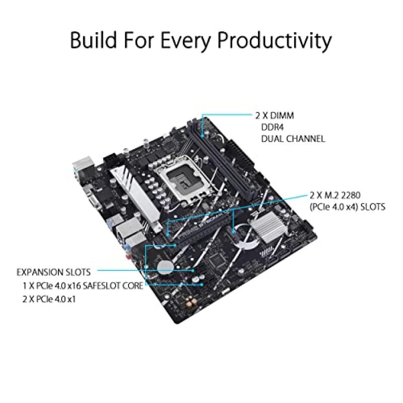 ASUS PRIME B760M-K D4 Scheda madre Intel® B760 (LGA 1700) mATX, PCIe 4.0, due slot M.2, DDR4, Realtek 2.5Gb Ethernet, VGA, HDMI®, SATA 6 Gbps, USB frontale 3.2 Gen 1, Aura Sync - K