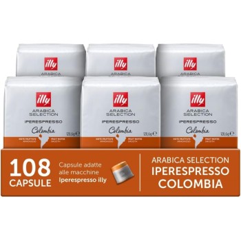 illy, Caffè in Capsule Iperespresso Arabica Selection Colombia, 100% Arabica con Note Fruttate di Agrumi e Frutti Rossi, Gusto dalla Delicata Acidità, 6 Confezioni da 18 (108 Capsule Totali)
