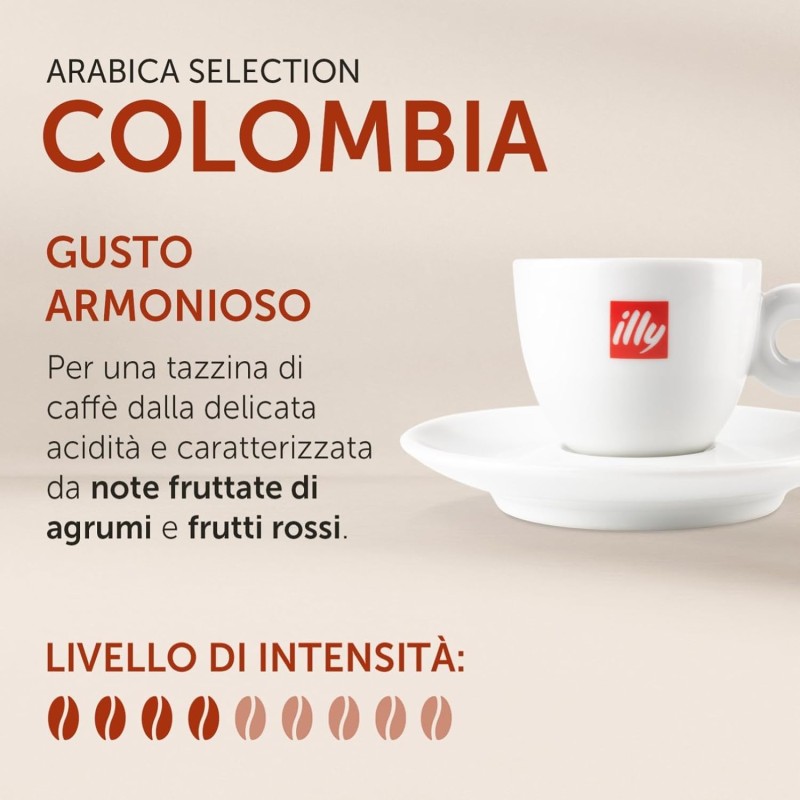 illy, Caffè in Capsule Iperespresso Arabica Selection Colombia, 100% Arabica con Note Fruttate di Agrumi e Frutti Rossi, Gusto dalla Delicata Acidità, 6 Confezioni da 18 (108 Capsule Totali)