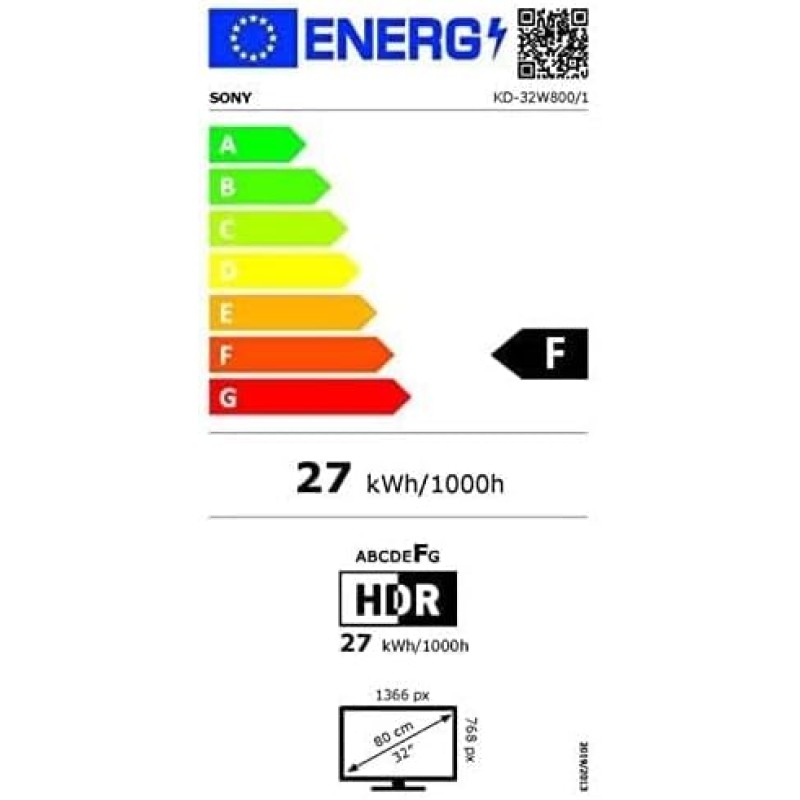 Sony BRAVIA KD-32W800 - Smart TV 32 pollici, HD Ready LED, HDR, Android TV, KD32W800PAEP [Classe di efficienza energetica F] - 32 Inch