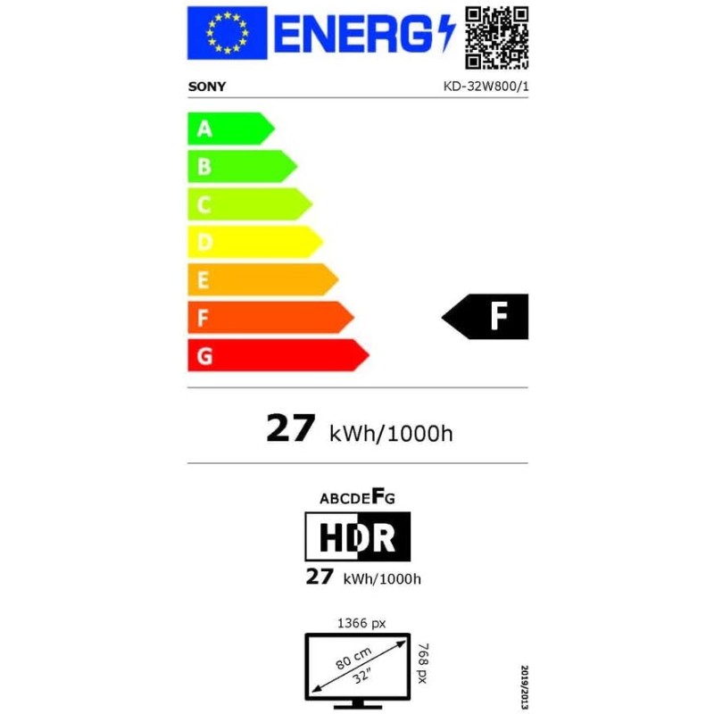 Sony BRAVIA KD-32W800 - Smart TV 32 pollici, HD Ready LED, HDR, Android TV, KD32W800PAEP [Classe di efficienza energetica F] - 32 Inch