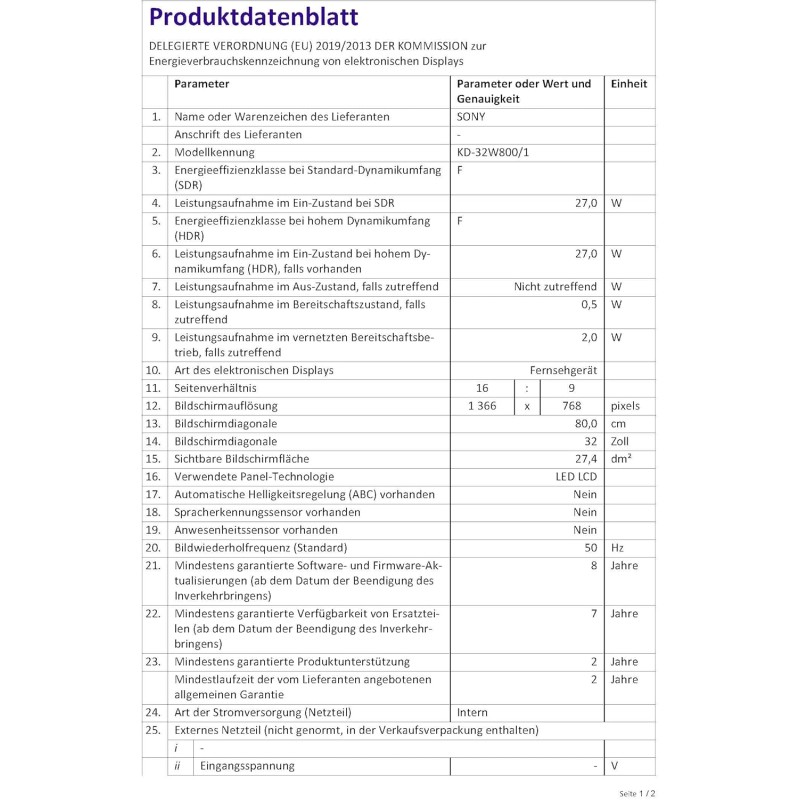 Sony BRAVIA KD-32W800 - Smart TV 32 pollici, HD Ready LED, HDR, Android TV, KD32W800PAEP [Classe di efficienza energetica F] - 32 Inch