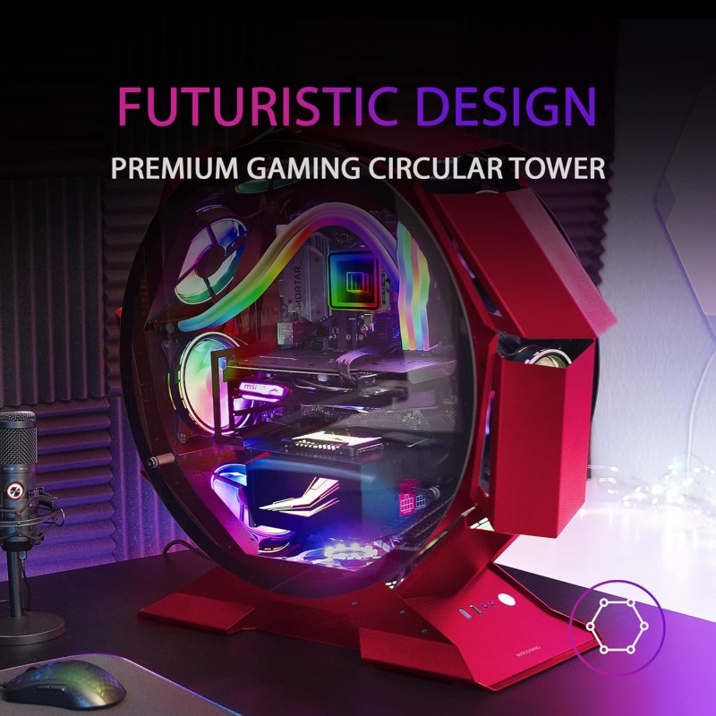 Mars Gaming MCORB Rosso, Case PC Gaming Micro-ATX XL, Design Circolare Custom, Doppio Vetro Temperato Mars Gaming MCORB Rosso, Case PC Gaming Micro-ATX XL, Design Circolare Custom, Doppio Vetro Temperato