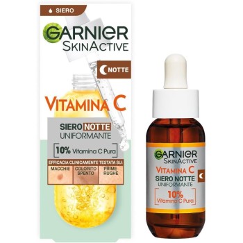 Garnier Siero Notte Vitamina C Uniformante, Per Pelli Spente, Effetto Rigenerante, Pelle Morbida e Luminosa, con 10% di Vitamina C Pura, 30ml Garnier Siero Notte Vitamina C Uniformante, Per Pelli Spente, Effetto Rigenerante, Pelle Morbida e Luminosa, con 10% di Vitamina C Pura, 30ml