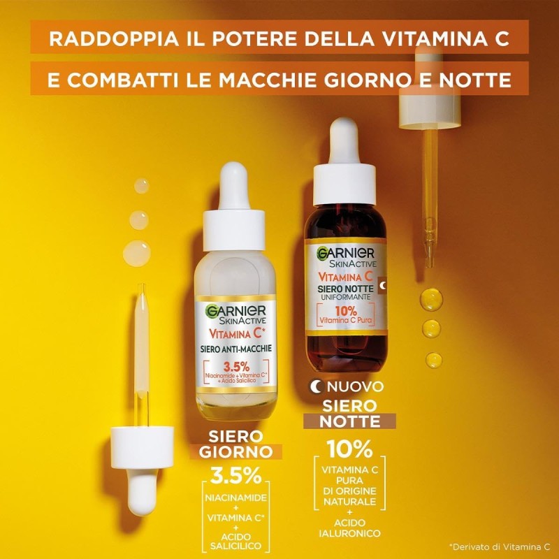 Garnier Siero Notte Vitamina C Uniformante, Per Pelli Spente, Effetto Rigenerante, Pelle Morbida e Luminosa, con 10% di Vitamina C Pura, 30ml