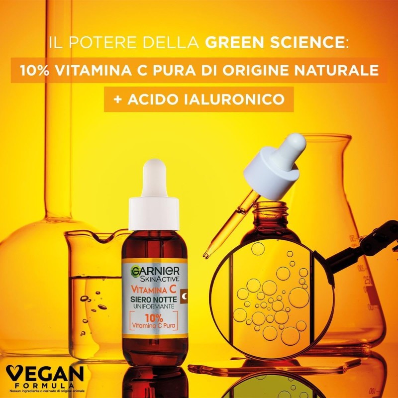 Garnier Siero Notte Vitamina C Uniformante, Per Pelli Spente, Effetto Rigenerante, Pelle Morbida e Luminosa, con 10% di Vitamina C Pura, 30ml