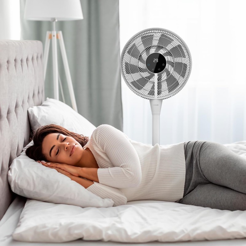 Cecotec Ventilatore a Piantana, con telecomando Energysilence 1000 Smart Control, 25 W, motore CC, diametro 40 cm, 9 lame, timer 12 ore, controllo touch, 8 velocità, oscillazione a 70º, Bianco - Bianco