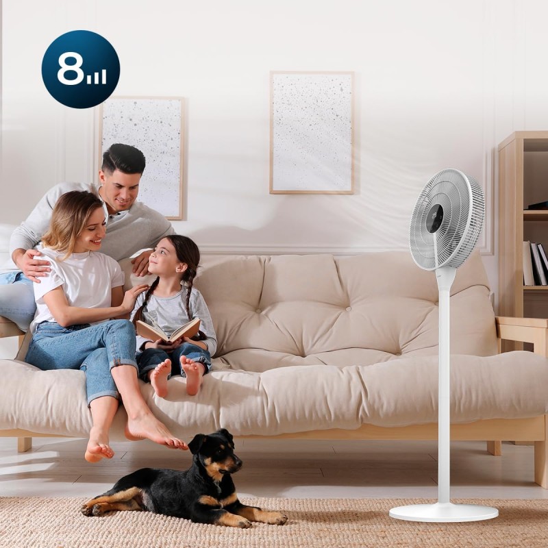 Cecotec Ventilatore a Piantana, con telecomando Energysilence 1000 Smart Control, 25 W, motore CC, diametro 40 cm, 9 lame, timer 12 ore, controllo touch, 8 velocità, oscillazione a 70º, Bianco - Bianco