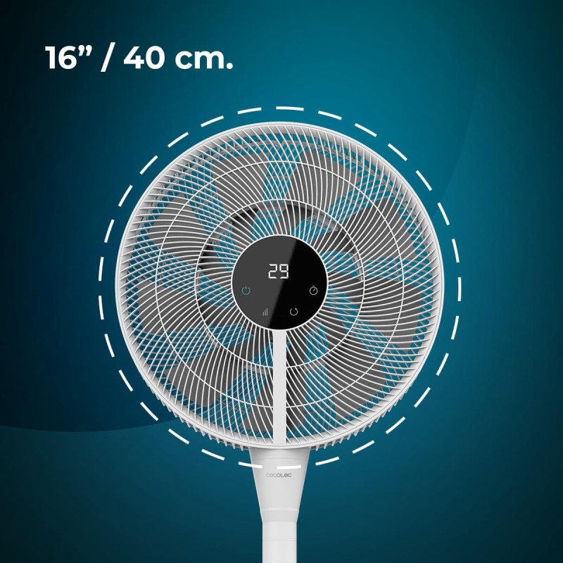 Cecotec Ventilatore a Piantana, con telecomando Energysilence 1000 Smart Control, 25 W, motore CC, diametro 40 cm, 9 lame, timer 12 ore, controllo touch, 8 velocità, oscillazione a 70º, Bianco - Bianco