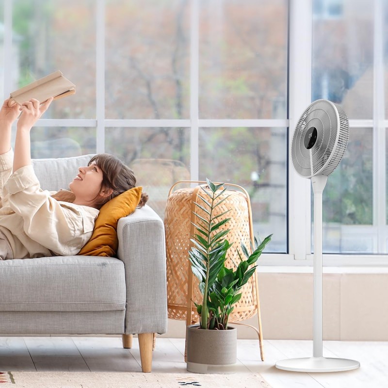 Cecotec Ventilatore a Piantana, con telecomando Energysilence 1000 Smart Control, 25 W, motore CC, diametro 40 cm, 9 lame, timer 12 ore, controllo touch, 8 velocità, oscillazione a 70º, Bianco - Bianco