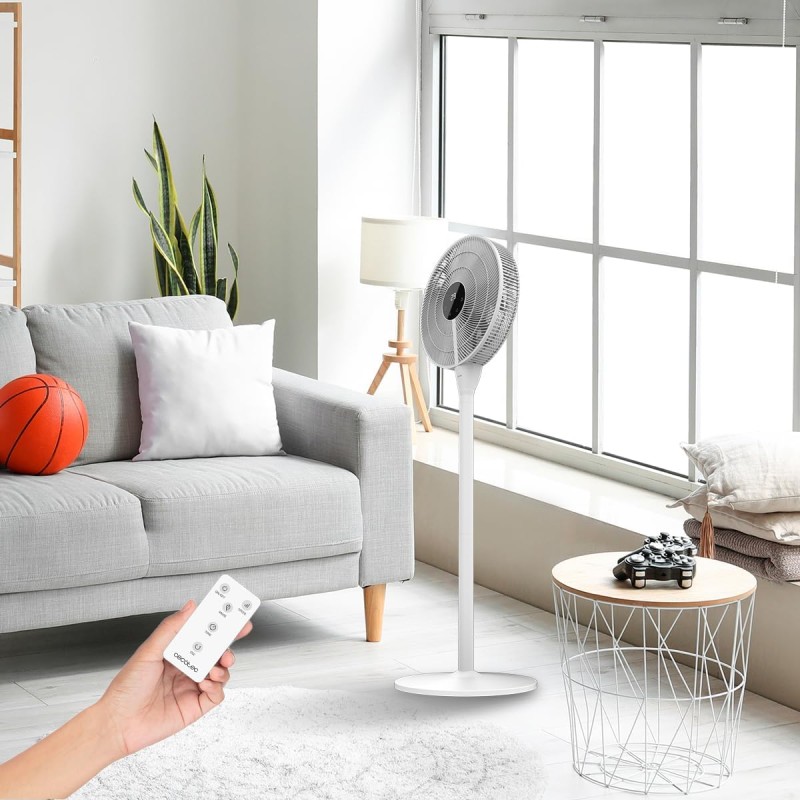 Cecotec Ventilatore a Piantana, con telecomando Energysilence 1000 Smart Control, 25 W, motore CC, diametro 40 cm, 9 lame, timer 12 ore, controllo touch, 8 velocità, oscillazione a 70º, Bianco - Bianco
