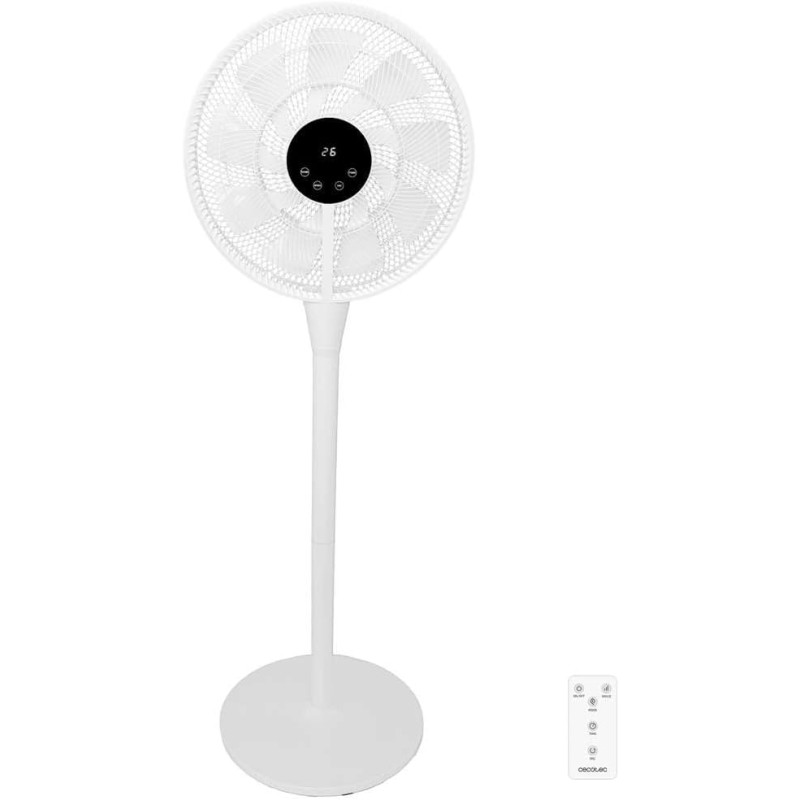 Cecotec Ventilatore a Piantana, con telecomando Energysilence 1000 Smart Control, 25 W, motore CC, diametro 40 cm, 9 lame, timer 12 ore, controllo touch, 8 velocità, oscillazione a 70º, Bianco - Bianco