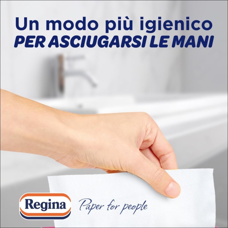 Regina Asciugamani Monouso – 5 Confezioni da 100 Servizi ciascuna, Asciugamani Usa e Getta Pratici ed Igienici, 100% Cellulosa FSC, Biodegradabili, Confezione Dispenser - 5 Unità (Confezione da 1)