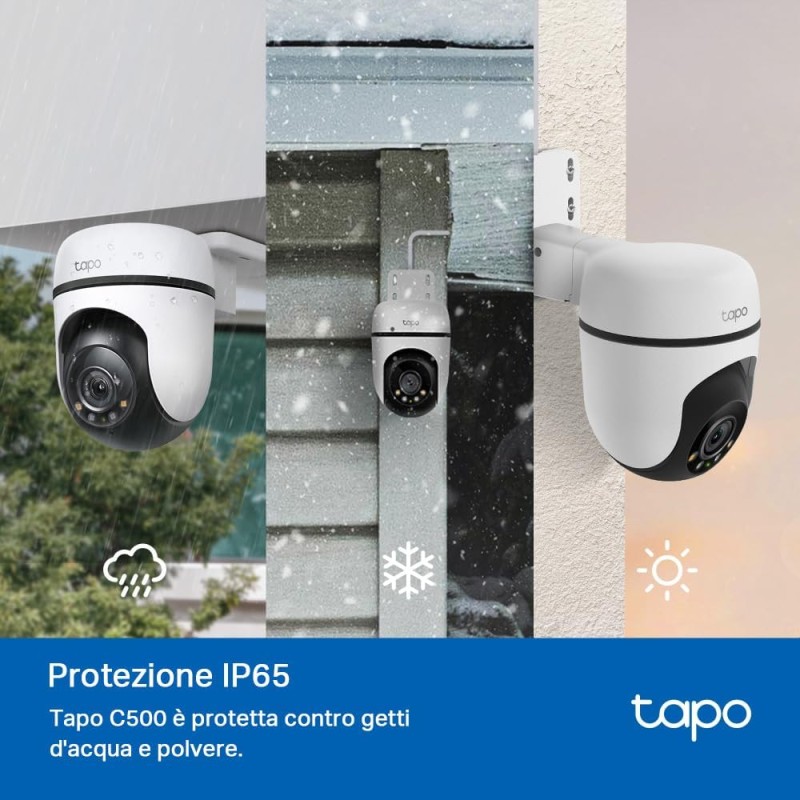 Tapo C500 Telecamera Wi-Fi Esterno FHD, 360° Visuale, Telecamera IP di Sorveglianza, IP65, Visione Notturna a Colori, Rilevamenti Smart AI, Audio Bidirezionale, Allarme sonoro personalizzato Tapo C500 Telecamera Wi-Fi Esterno FHD, 360° Visuale, Telecamera IP di Sorveglianza, IP65, Visione Notturna a Colori, Rilevamenti Smart AI, Audio Bidirezionale, Allarme sonoro personalizzato