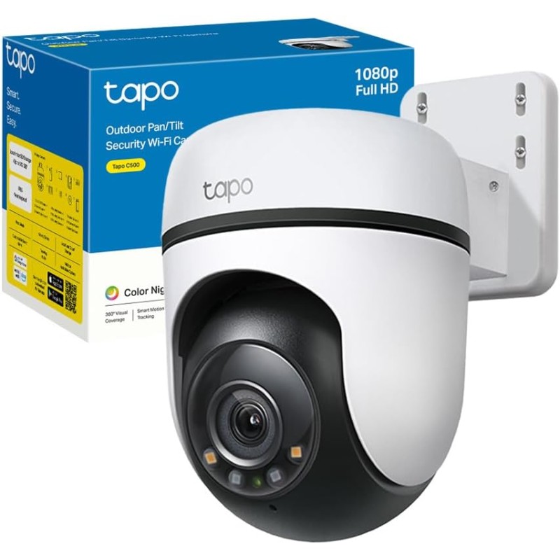 Tapo C500 Telecamera Wi-Fi Esterno FHD, 360° Visuale, Telecamera IP di Sorveglianza, IP65, Visione Notturna a Colori, Rilevamenti Smart AI, Audio Bidirezionale, Allarme sonoro personalizzato Tapo C500 Telecamera Wi-Fi Esterno FHD, 360° Visuale, Telecamera IP di Sorveglianza, IP65, Visione Notturna a Colori, Rilevamenti Smart AI, Audio Bidirezionale, Allarme sonoro personalizzato