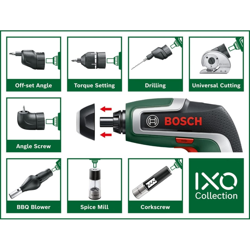 Bosch Avvitatore a batteria Bosch IXO, 7a generazione, 3,6 V, 2,0 Ah, 5,5 Nm, con cavo micro USB, incluso attacco angolare, vite fino a 190 viti, in scatola, Edizione Amazon - 7a generazione | Esclusivo