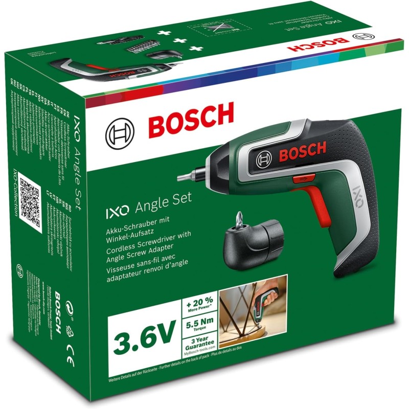 Bosch Avvitatore a batteria Bosch IXO, 7a generazione, 3,6 V, 2,0 Ah, 5,5 Nm, con cavo micro USB, incluso attacco angolare, vite fino a 190 viti, in scatola, Edizione Amazon - 7a generazione | Esclusivo