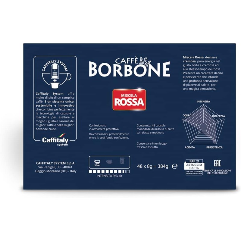 Caffè Borbone Miscela Rossa - 48 Capsule Originali - Per Macchine da caffè Caffitaly* - 1 unità (Confezione da 48) Miscela Rossa
