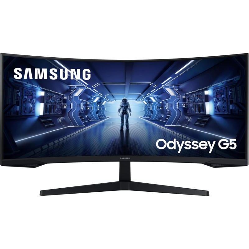 Samsung Monitor Gaming Odyssey G5 (C34G55), Curvo (1000R), 34", 3440x1440 (Ultra WQHD), 21:9, HDR10, VA, 165 Hz, 1 ms, FreeSync Premium, HDMI, Display Port, PBP, Flicker Free - 34'' Samsung Monitor Gaming Odyssey G5 (C34G55), Curvo (1000R), 34", 3440x1440 (Ultra WQHD), 21:9, HDR10, VA, 165 Hz, 1 ms, FreeSync Premium, HDMI, Display Port, PBP, Flicker Free - 34''
