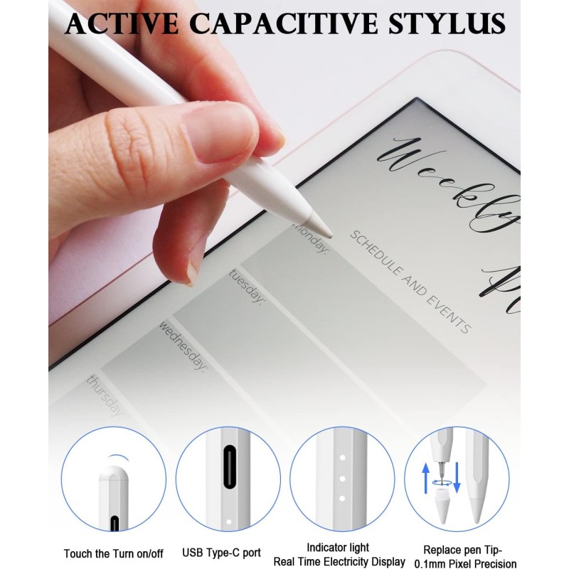 Apple Pencil con Inclinazione e Palm Rejection, Penna Magnetica per iPad 2018-2023